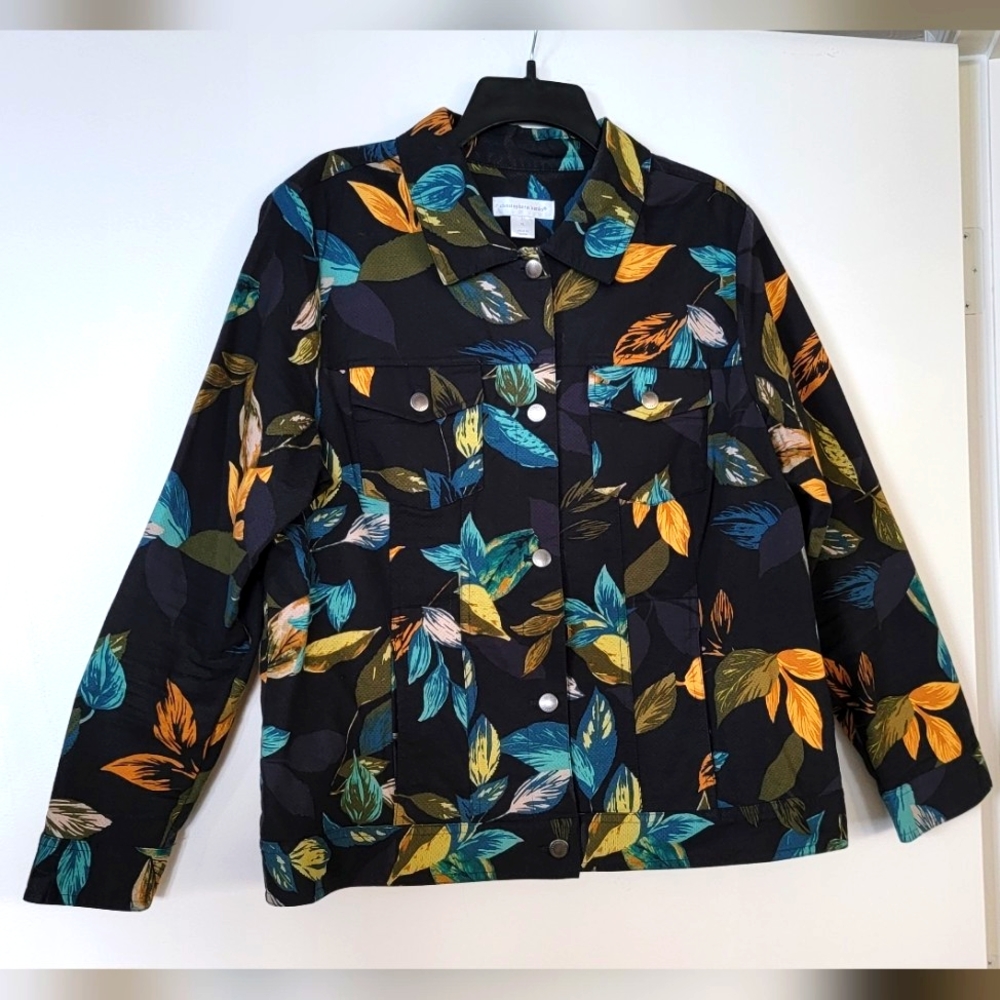 Like New Jacket XL Button Front Cotton Autumn Colors Christopher & Banks